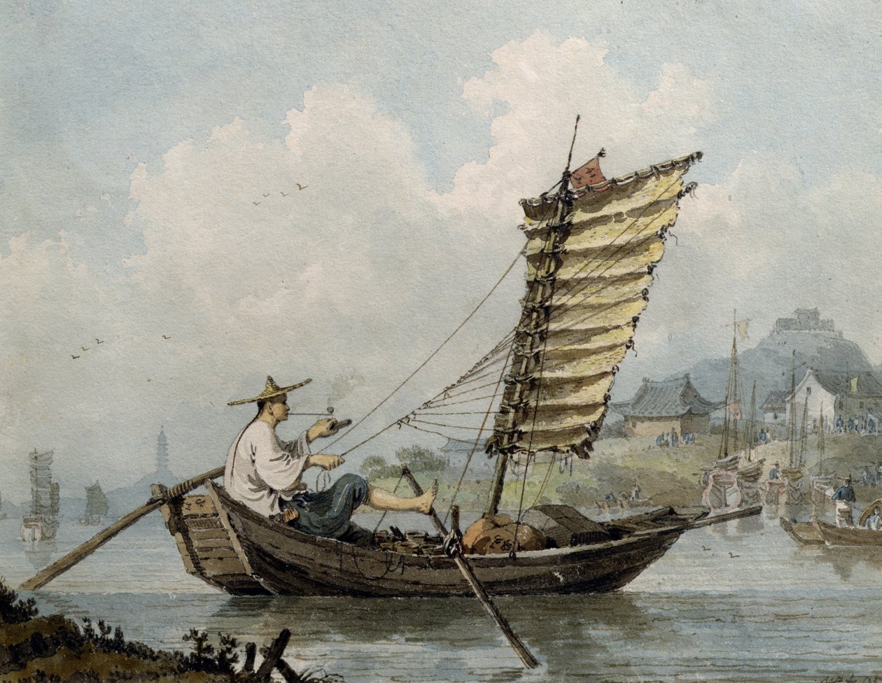 Marinero chino fumando en su junco, 1795 de William Alexander