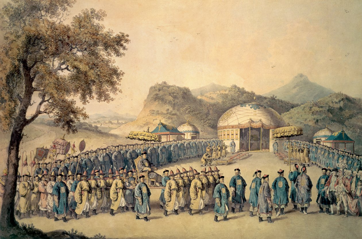 La llegada del Emperador de China a su tienda en Tartaria para recibir al Embajador Británico, George, 1er Conde Macartney (1737-1806), 1793 de William Alexander
