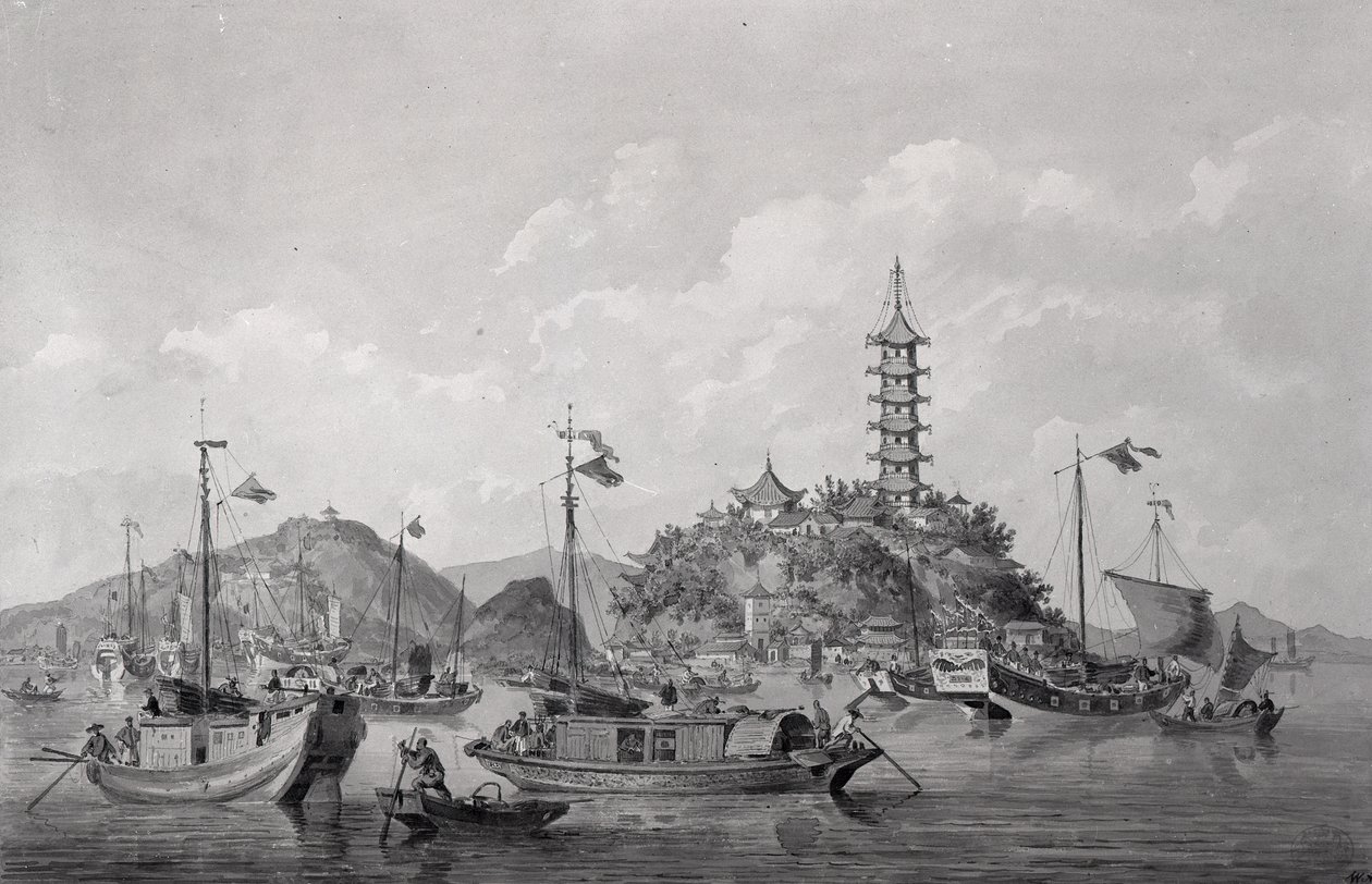 Vista de la Isla de la Montaña Dorada en el Río Azul, China, c.1794 de William Alexander