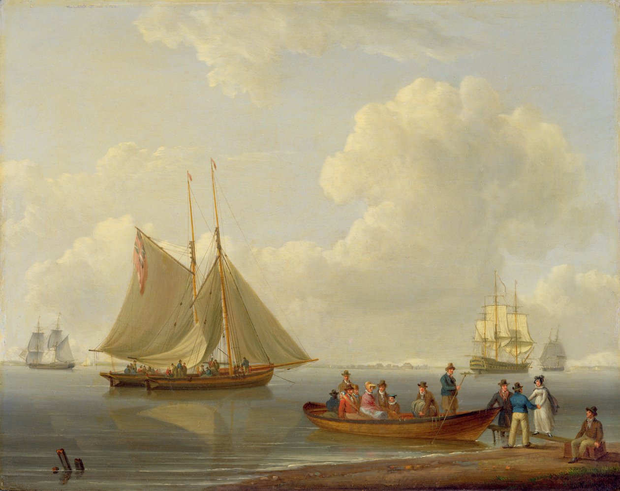 Un Wherry llevando pasajeros a dos paquetes anclados, 1825 de William Anderson
