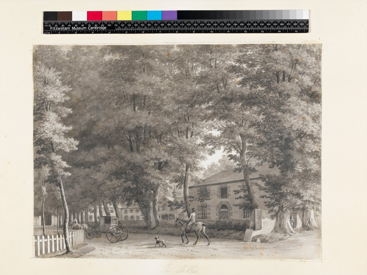 Vista de los establos en la finca Mount Merrion de Lord Fitzwilliam, cerca de Dublín, 1806 de William Ashford