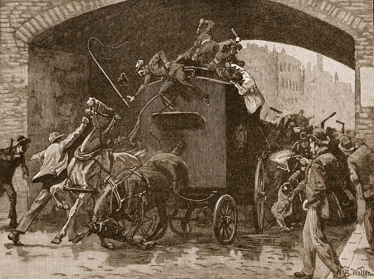 Ataque feniano al furgón policial en Manchester, 1867, ilustración de 