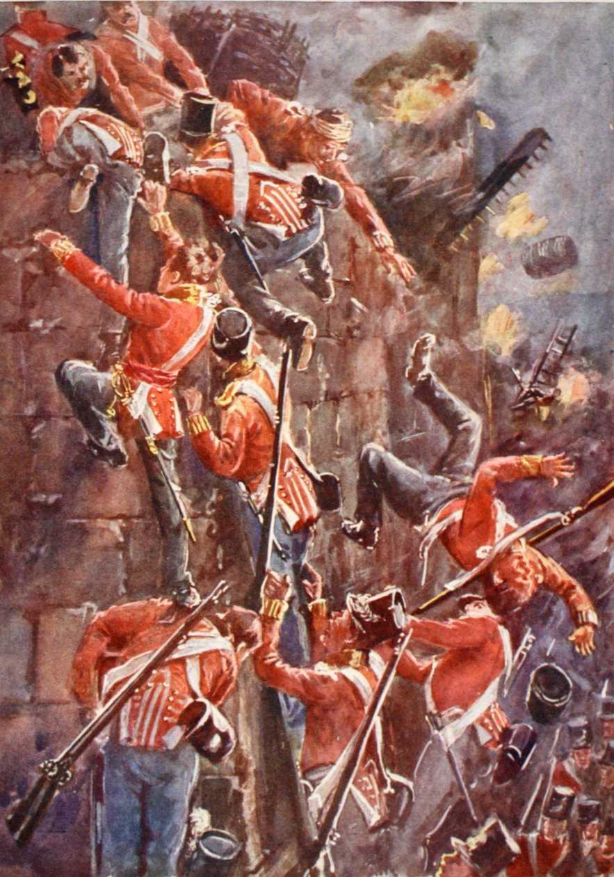 La 5ª División asaltando por escalada las murallas de San Vicente, ilustración de 