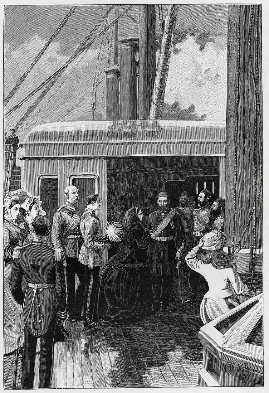 La Reina invistiendo a Abdul Aziz con la Orden de la Jarretera, 1881 de William Barnes Wollen