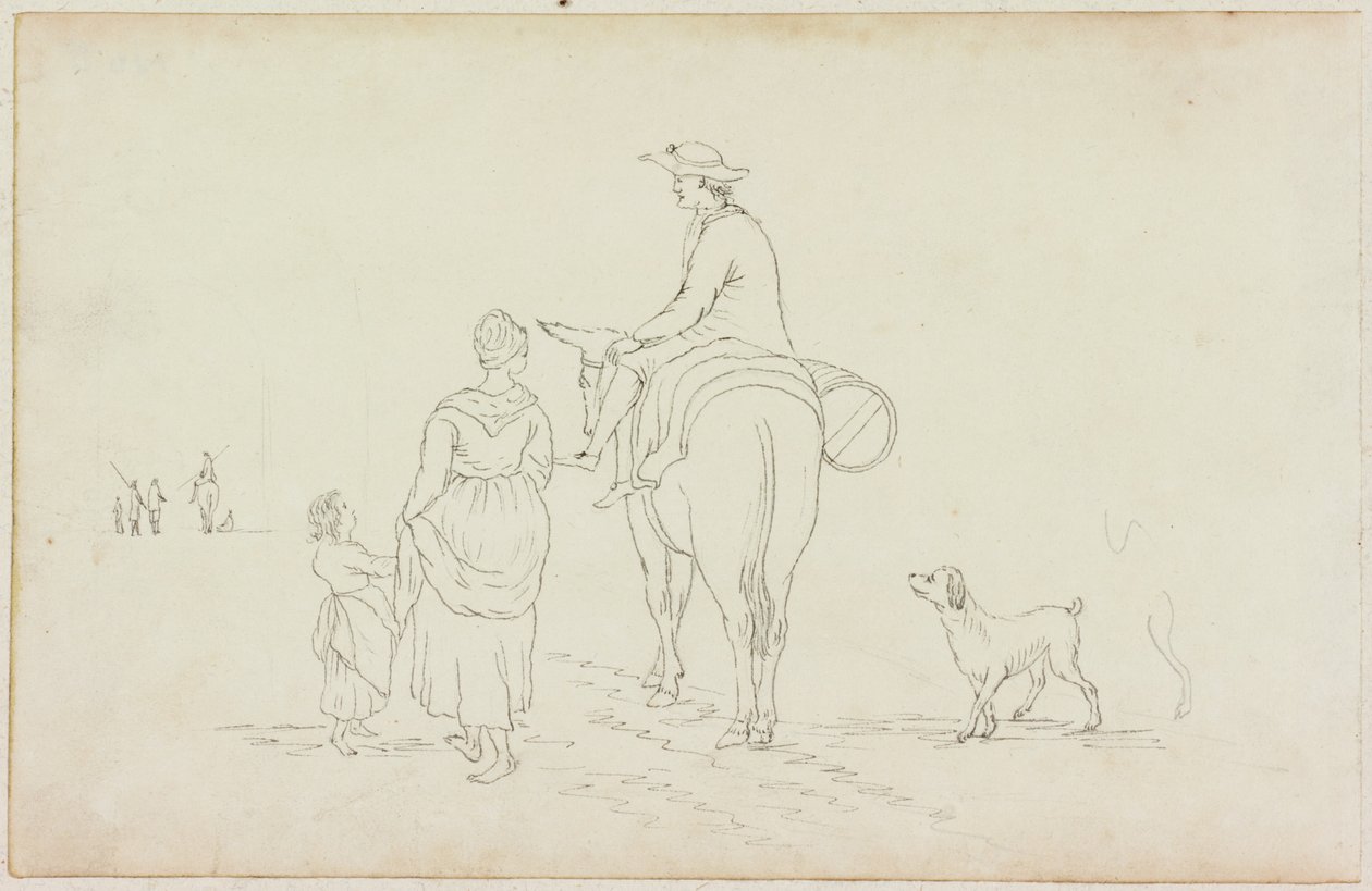 Hombre en Burro, con Mujer, Niño y Perro de William Beilby