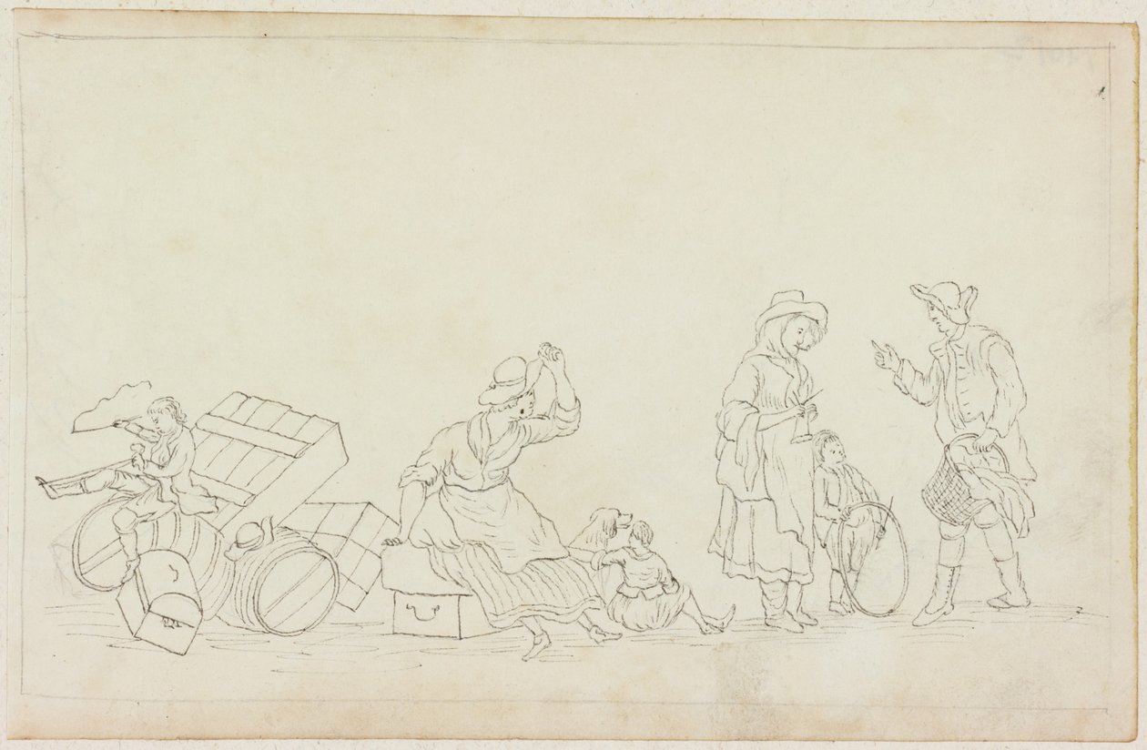 Mujer fumando, niños, hombre y mujer de William Beilby