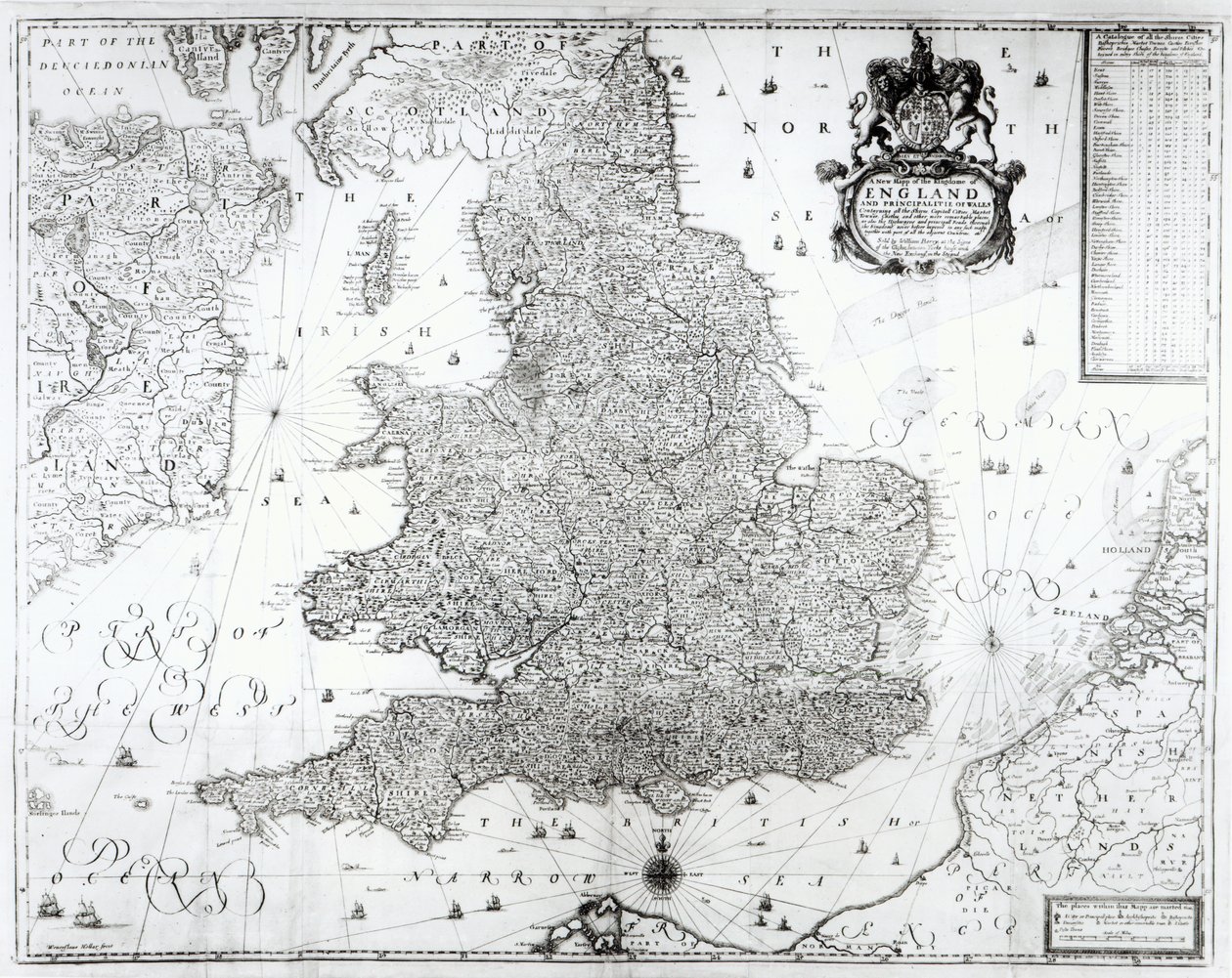 Un nuevo mapa del Reino de Inglaterra y el Principado de Gales, 1669 de William Berry