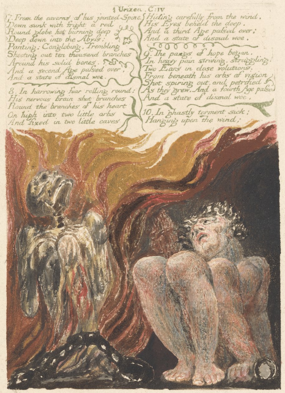 7. Desde las cavernas de su columna vertebral articulada..., lámina 14 de El Primer Libro de Urizen, 1794 de William Blake