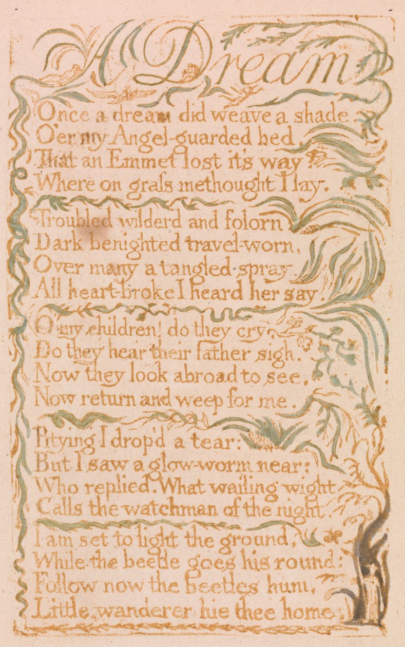Un sueño, placa 4 de Canciones de Inocencia, 1789 de William Blake
