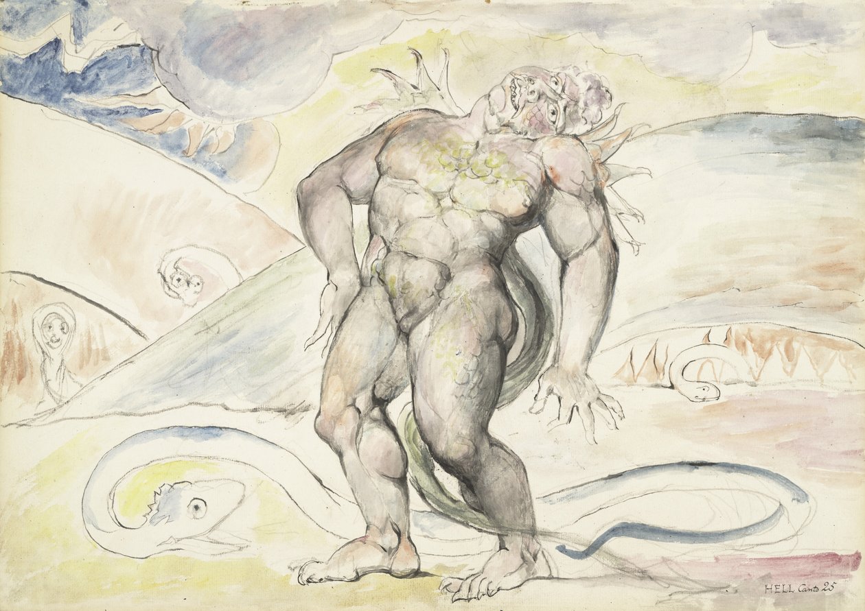 Agnello de Brunelleschi de Florencia transformado en serpiente, ilustración de la Divina Comedia de Dante Alighieri, 1824-27 de William Blake
