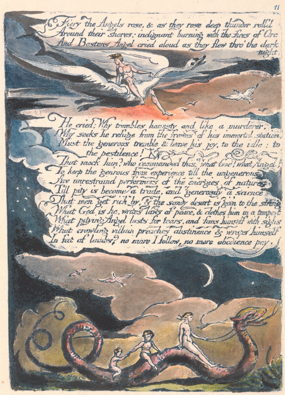 América. Una profecía, Placa 13, Los ángeles ardientes se levantaron... de William Blake