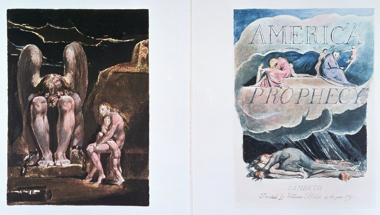 América una profecía: frontispicio y página de título que representa a Orc, la encarnación de la Energía, 1793 de William Blake