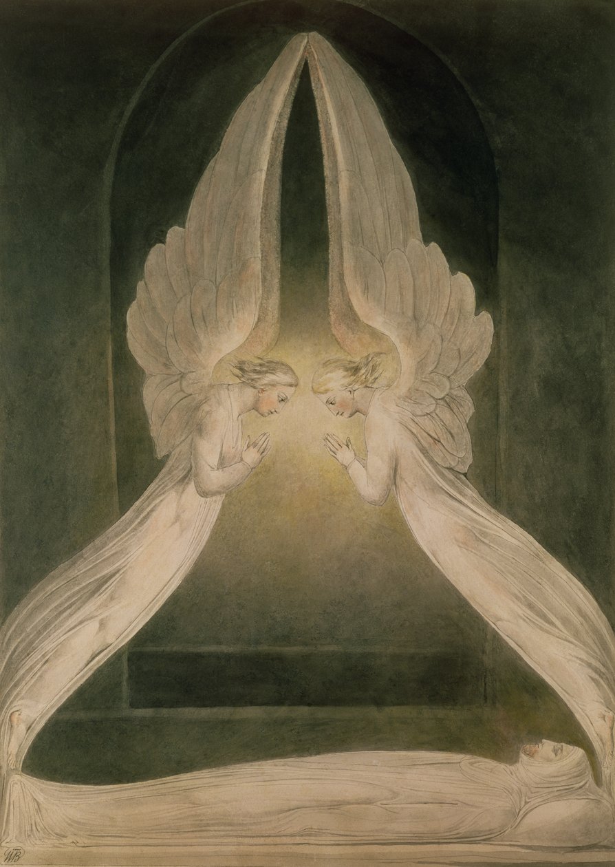 Cristo en el sepulcro, custodiado por ángeles de William Blake