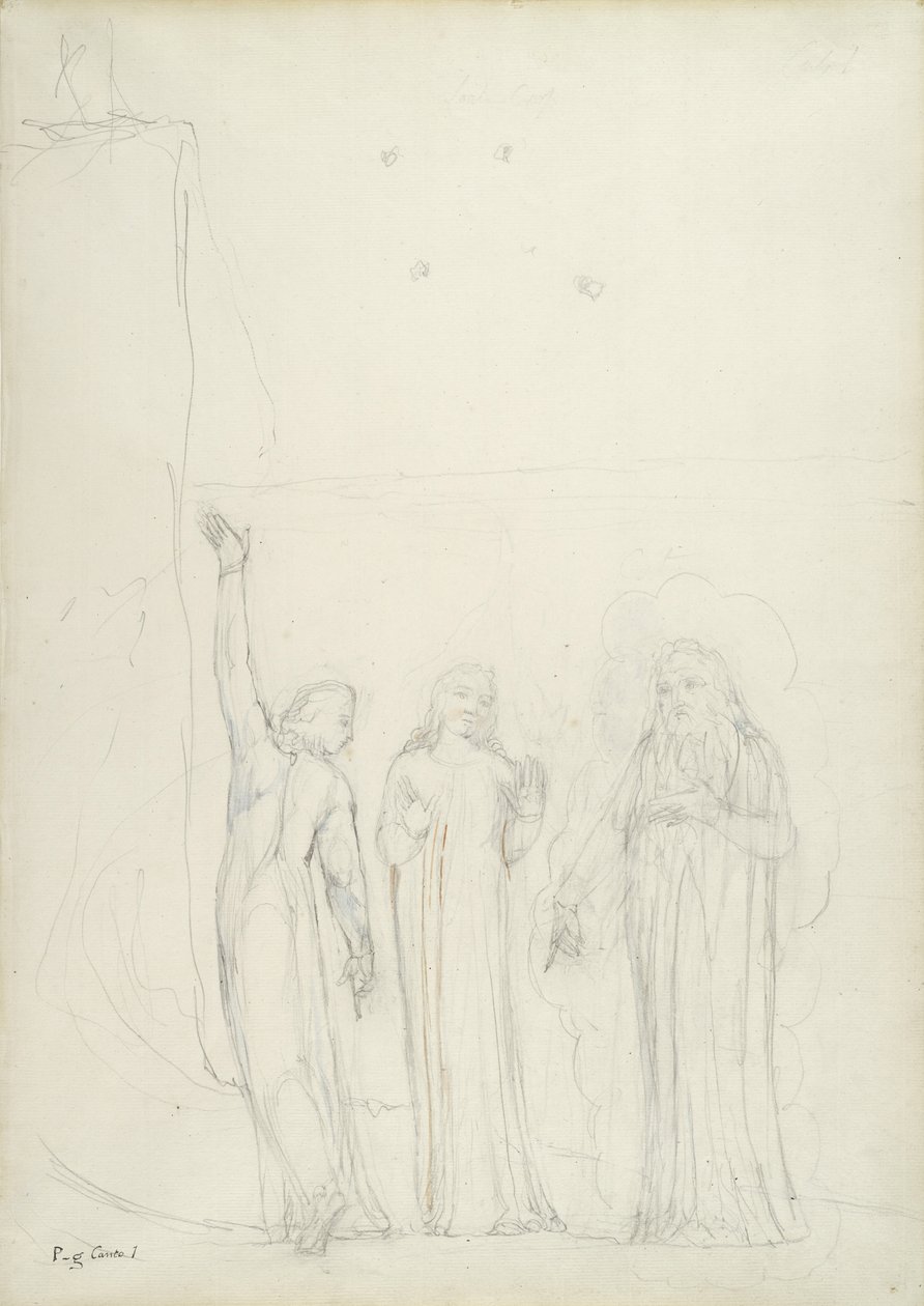 Dante, Virgilio y Cato, ilustración de la Divina Comedia de Dante Alighieri, 1824-27 de William Blake