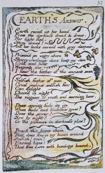 La respuesta de la tierra, placa 32 (Bentley 31) de Canciones de Inocencia y de Experiencia (Copia Bentley L) 1789-94 de William Blake