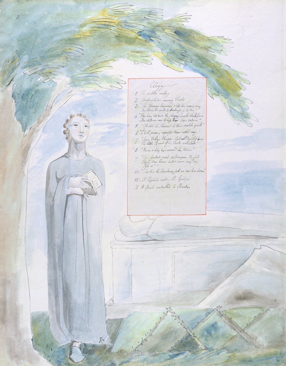 Elegía Escrita en un Cementerio de Pueblo, diseño 106 de Los Poemas de Thomas Gray, 1797-98 de William Blake
