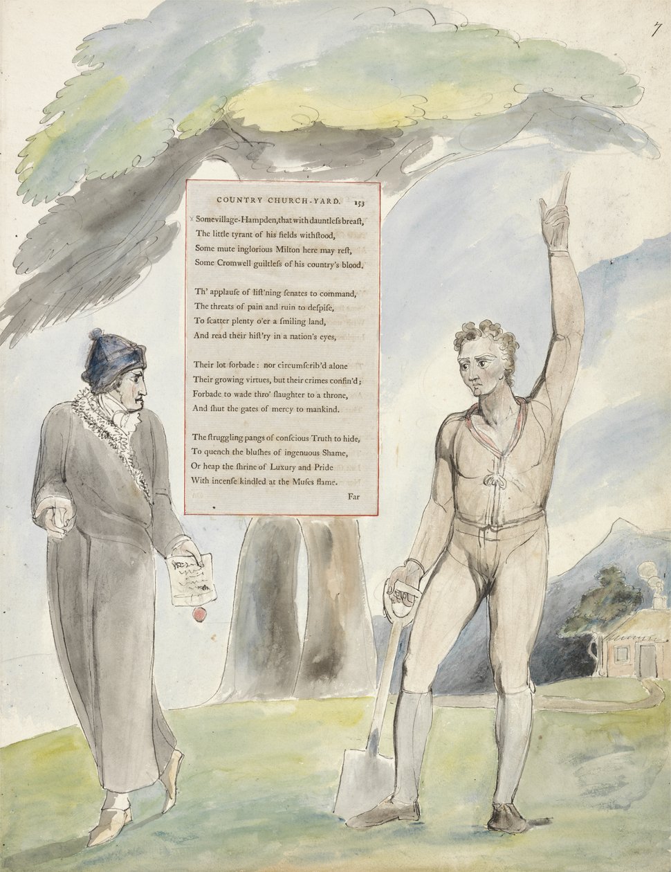 Elegía Escrita en un Cementerio de Pueblo, diseño 111 de Los Poemas de Thomas Gray, 1797-98 de William Blake