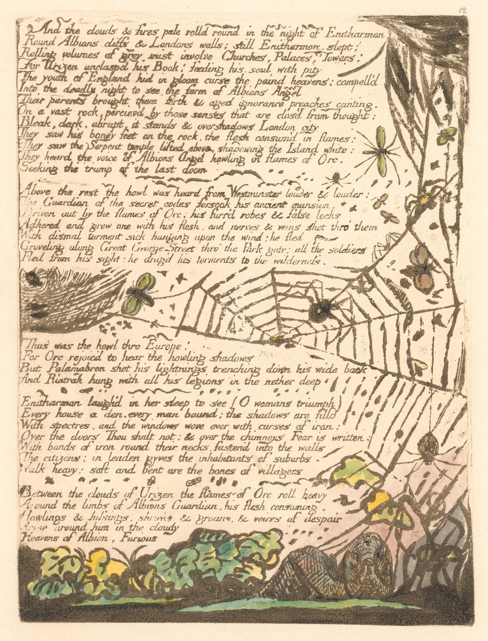 Europa. Una profecía, Placa 14, Y las nubes y los fuegos... (Bentley 15) de William Blake
