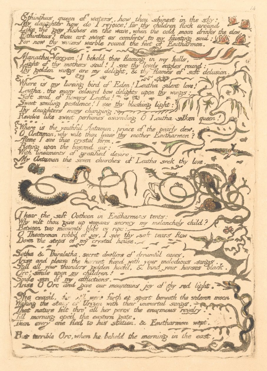 Europa. Una profecía, Placa 16, Ethinthus reina de las aguas... (Bentley 17) de William Blake