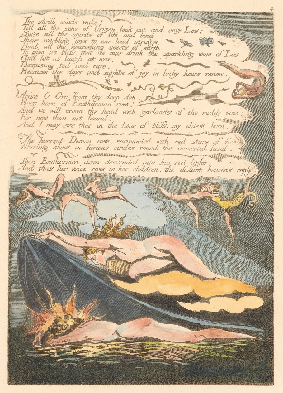 Europa. Una Profecía, Placa 6, Los vientos agudos despiertan... (Bentley 7) de William Blake