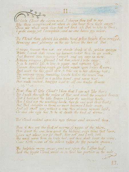 Oh Pequeña Nube..., lámina 5 de El Libro de Thel, 1789 de William Blake