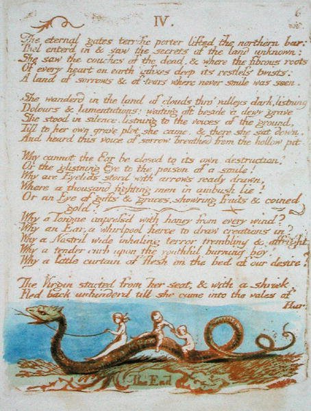 IV. Las Puertas Eternas..., placa 8 de El Libro de Thel 1789 de William Blake
