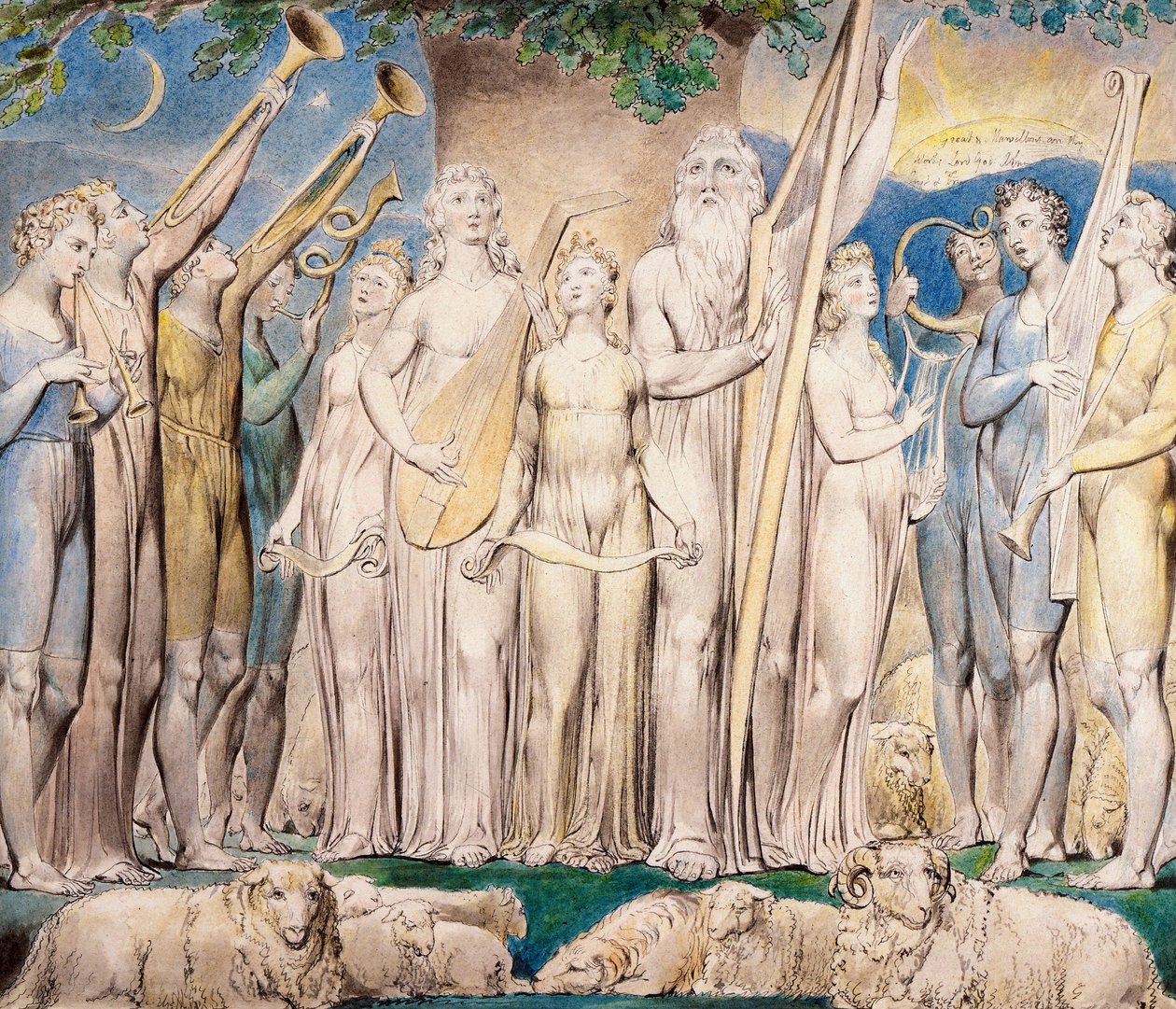 Job y su familia restaurados a la prosperidad de William Blake