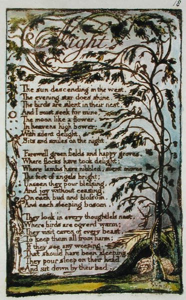 Noche, ilustración de Canciones de Inocencia y de Experiencia (Bentley Copia L) pl.18 de William Blake