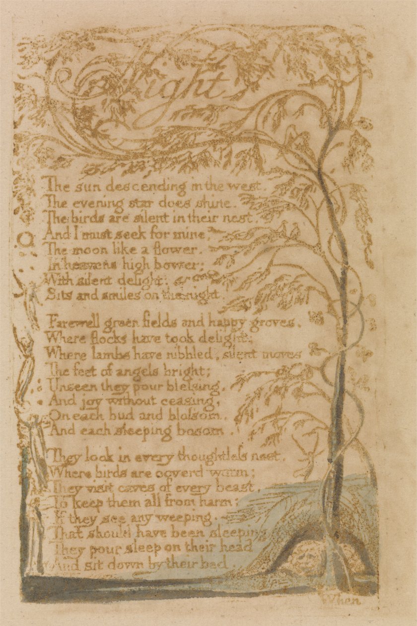 Noche, placa 16 de Canciones de Inocencia, 1789 de William Blake