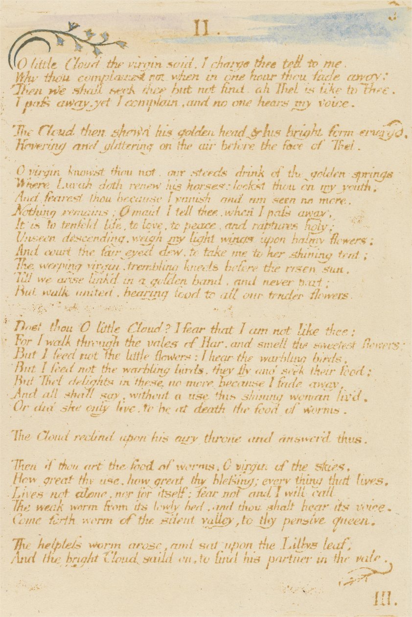 Oh pequeña Nube..., lámina 5 de El Libro de Thel, 1789 de William Blake