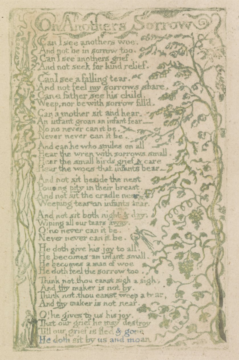 Sobre el dolor ajeno, placa 7 de Canciones de Inocencia, 1789 de William Blake