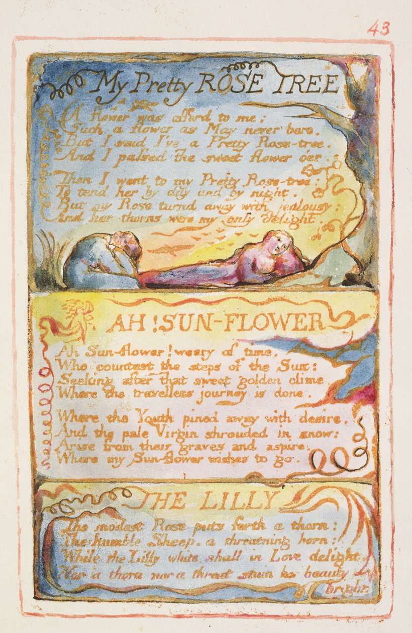 Mi Hermoso Rosal; ¡Ah! Girasol; El Lirio: placa 43 de Canciones de Inocencia y de Experiencia (copia AA) c.1815-26 de William Blake