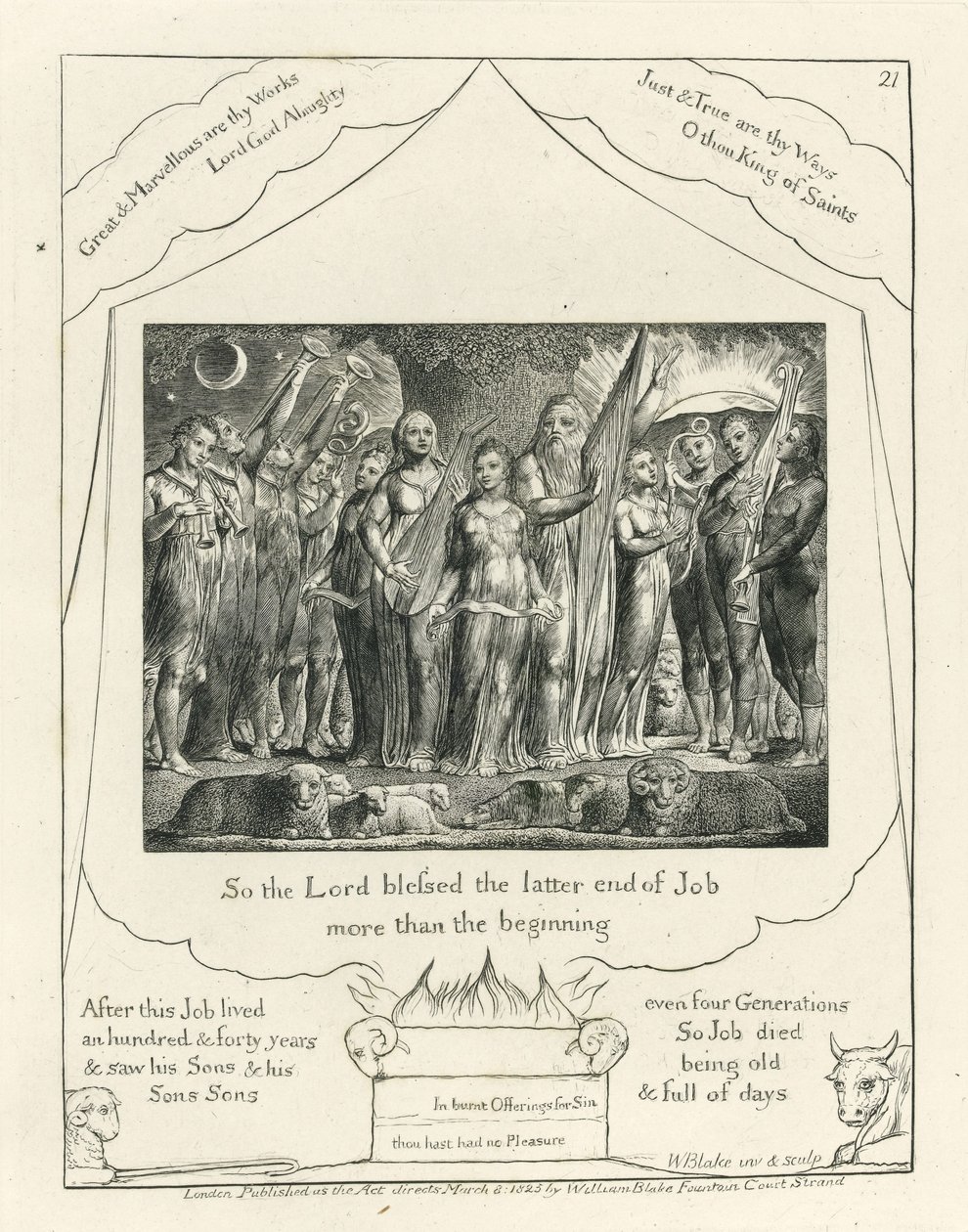 Placa 21, Job y su esposa restaurados a la prosperidad, ilustración del 