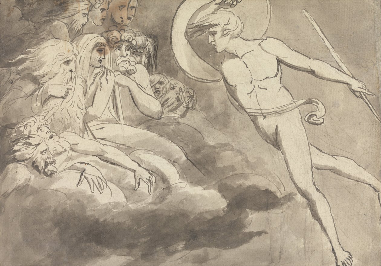 Satanás acercándose a la corte del caos de William Blake