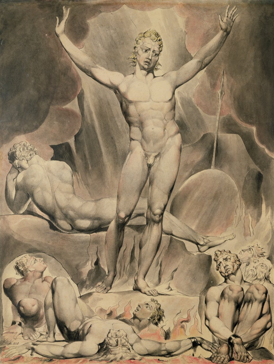 Satanás despertando a los ángeles rebeldes, 1808 de William Blake