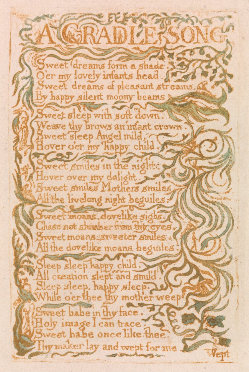 Canciones de Inocencia, Placa 18, Canción de Cuna (Bentley 16) de William Blake