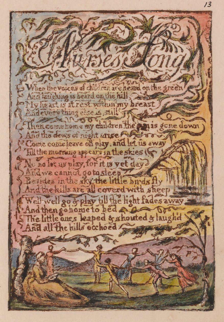 Canciones de inocencia y de experiencia, placa 13, Canción de las enfermeras (Bentley 24) de William Blake