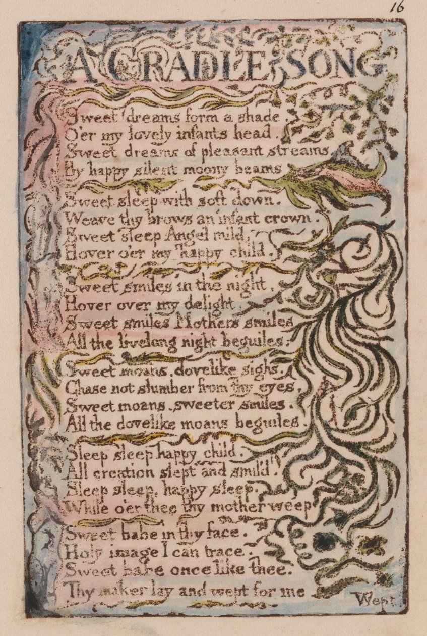 Canciones de inocencia y de experiencia, placa 16, Canción de cuna (Bentley 16) de William Blake