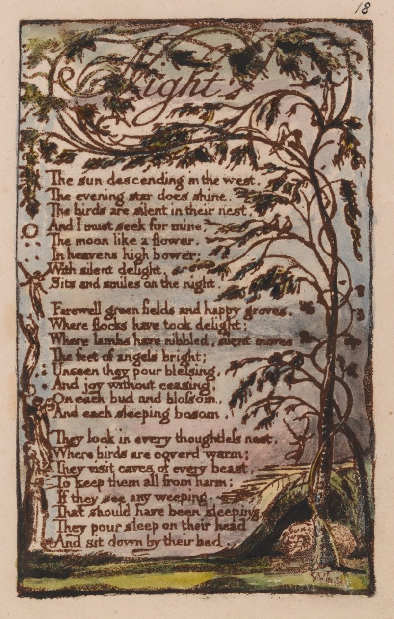 Canciones de inocencia y de experiencia, placa 18, Noche (Bentley 20) de William Blake