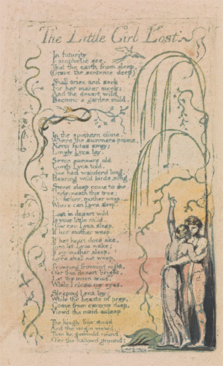 Canciones de inocencia y de experiencia, placa 20, La niña perdida (Bentley 34) de William Blake