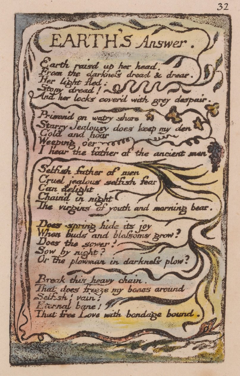 Canciones de inocencia y de experiencia, placa 32, Respuesta de la tierra (Bentley 31) de William Blake