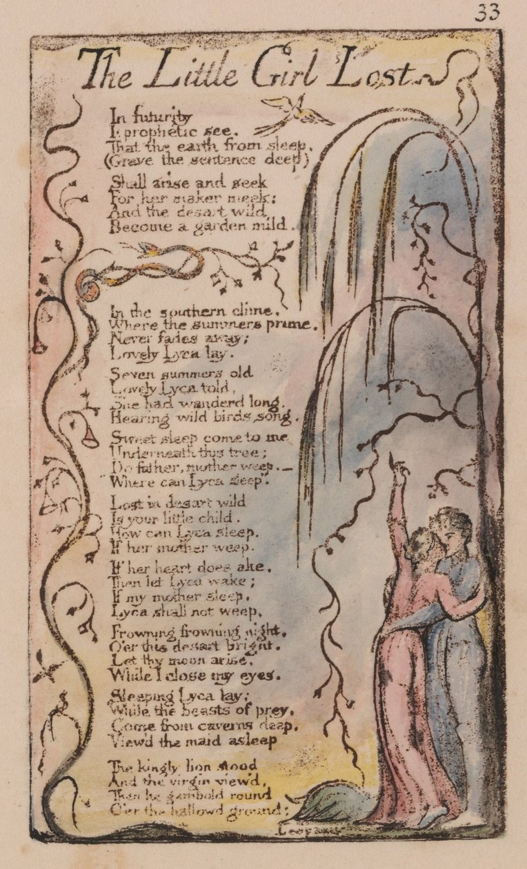 Canciones de inocencia y de experiencia, placa 33, La niña perdida (Bentley 34) de William Blake