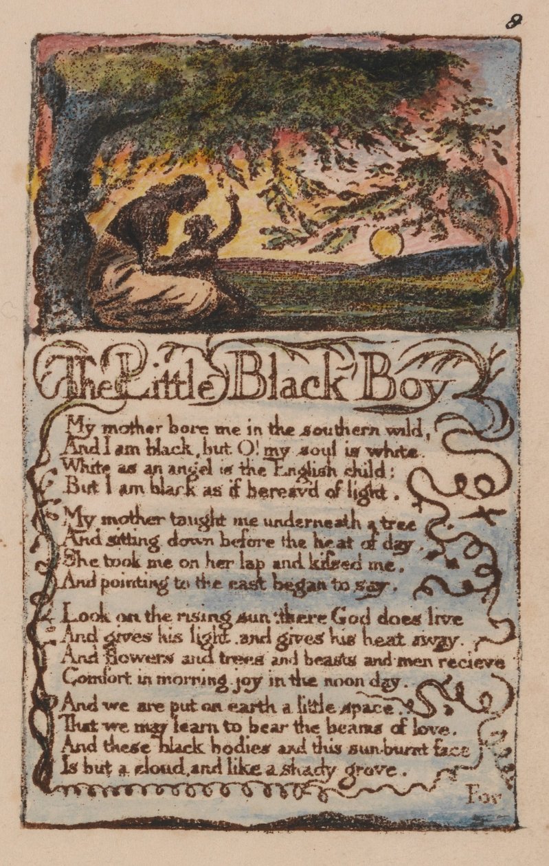 Canciones de Inocencia y de Experiencia, Placa 8, El Pequeño Niño Negro (Bentley 9) de William Blake