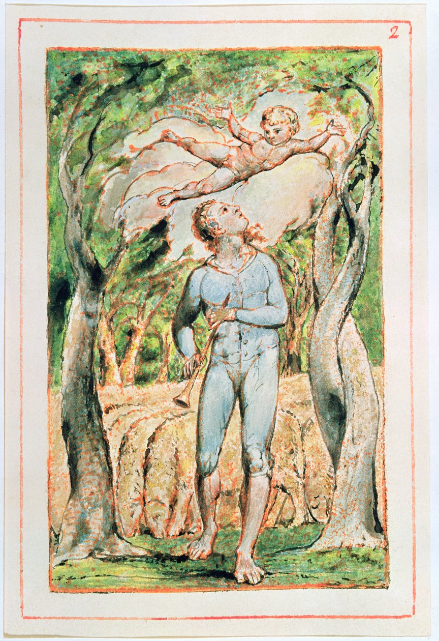Canciones de Inocencia; el Flautista (portada), 1789 de William Blake