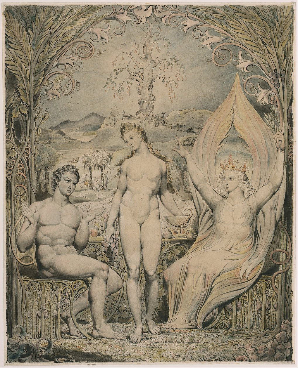 El Arcángel Rafael con Adán y Eva (Ilustración del Paraíso Perdido de Milton) de William Blake