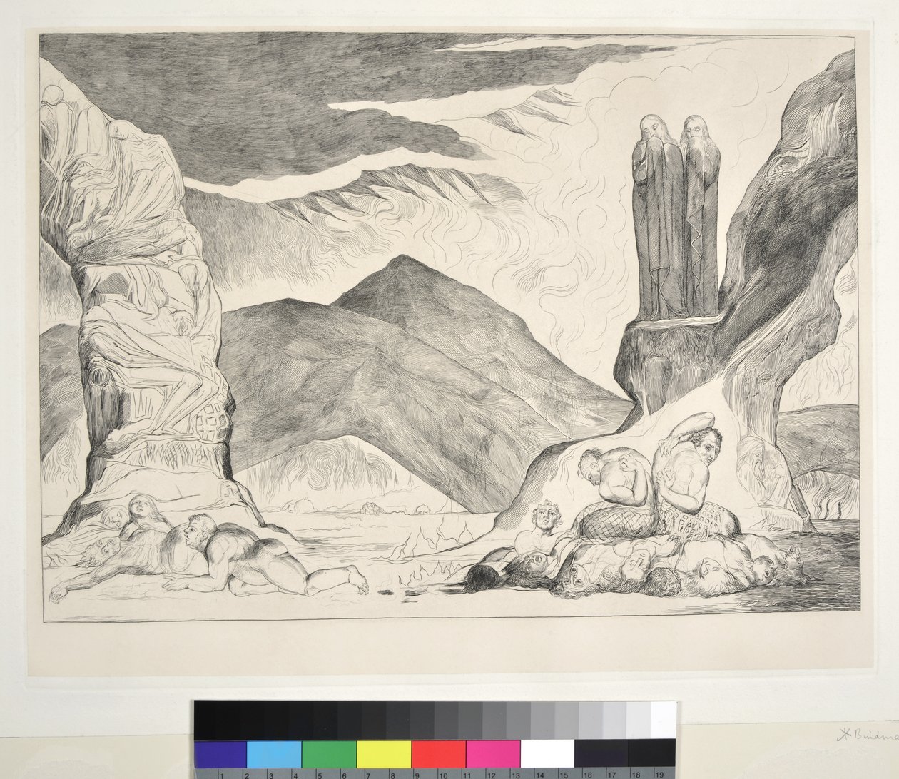 El círculo de los falsificadores: Dante y Virgilio cubriéndose la nariz por el hedor, Infierno, Canto XXIX, ilustración para la 