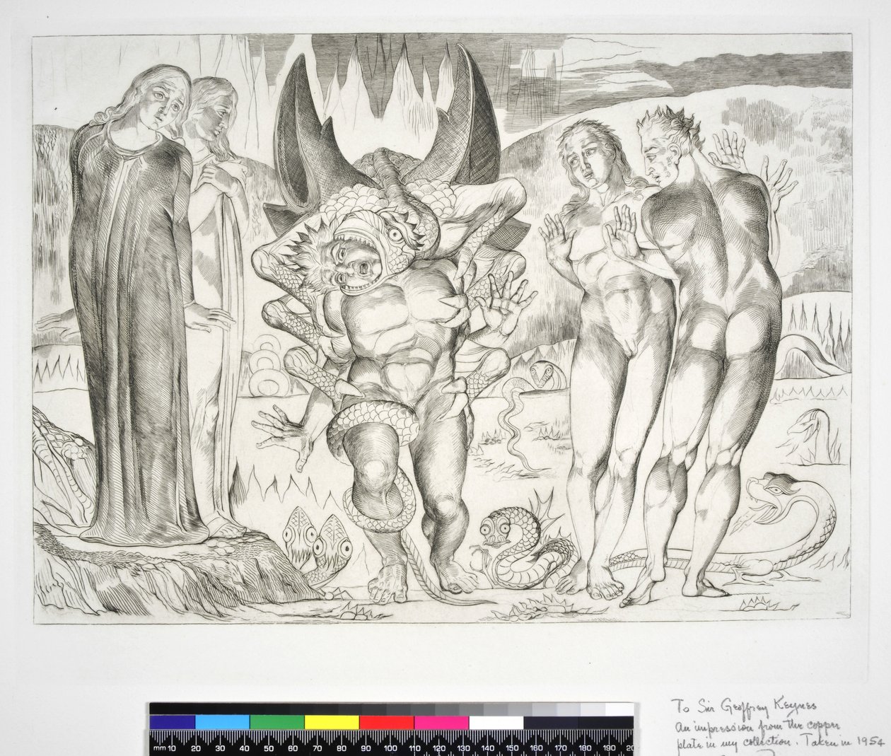 El Círculo de los Ladrones: Agnolo Brunelleschi Atacado por una Serpiente de Seis Pies, Infierno, Canto XXV, ilustración de la 