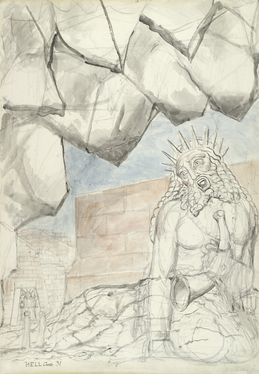 La Queja del Gigante Nimrod, ilustración de la Divina Comedia de Dante Alighieri, 1824-27 de William Blake