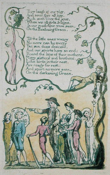El verde resonante, y se ríen de nuestro juego..., placa 8 de Canciones de Inocencia, 1789 de William Blake
