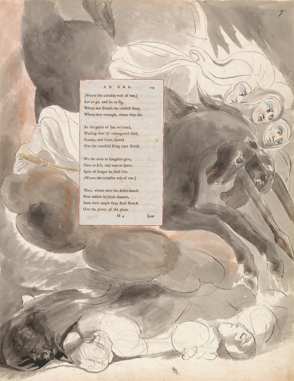 Las Hermanas Fatales, diseño 63 de Los Poemas de Thomas Gray, 1797-98 de William Blake